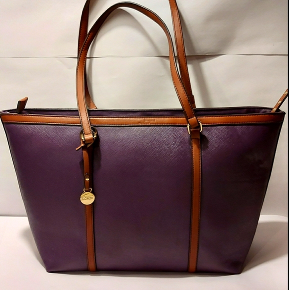 L. CREDI Handbags - L. CREDI PURPLE SAFFIANO LEATHER TOTE